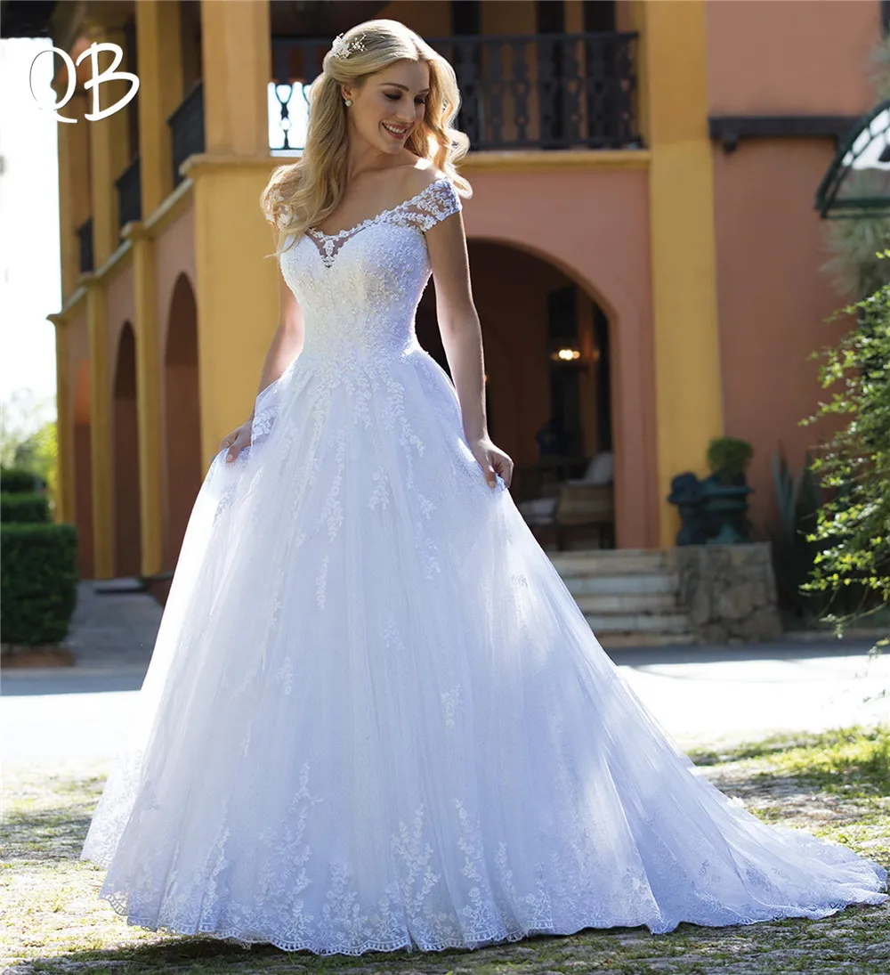 

Vestido de Noiva 2019 New Wedding Dresses A-line Cap Sleeve Lace Appliques Long Formal Elegant Wedding Gowns SD05