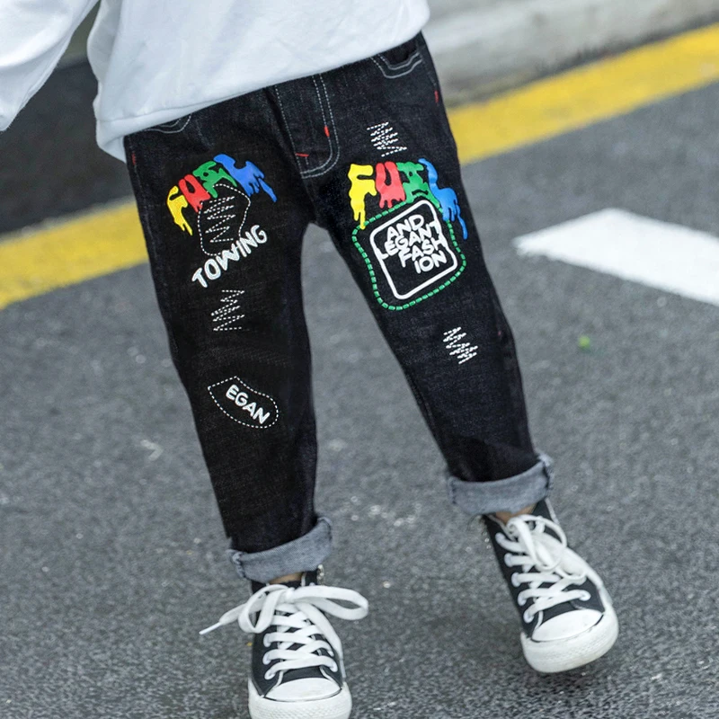 

IENENS Boy's Jeans Trousers Kids Children Denim Long Pants Cowboy Bottoms Baby Boy Stretch Jeans Elastic Waist Pants