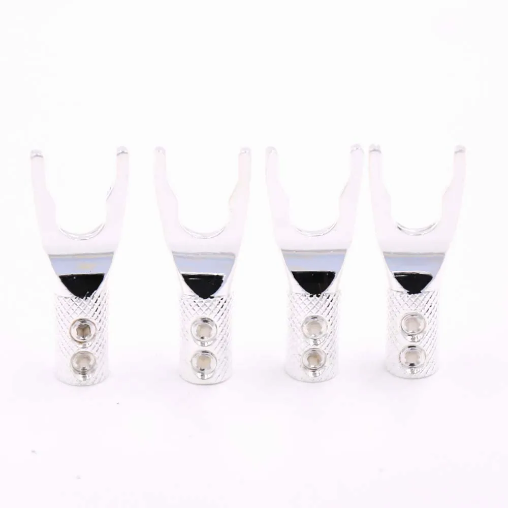 Banhado a Prata Conector do Adaptador Áudio Puro Cobre y Spade Speaker Plugs Garfo Parafuso 8 Pcs - Image 2