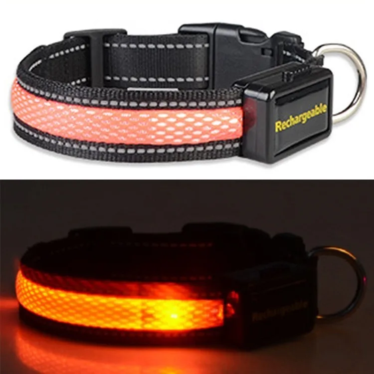 Светодиодный светящийся светильник-ошейник для собак USB Перезаряжаемый нейлоновый светоотражающий светящийся ошейник светящиеся ночные ошейники для маленьких средних и больших собак - Цвет: orange
