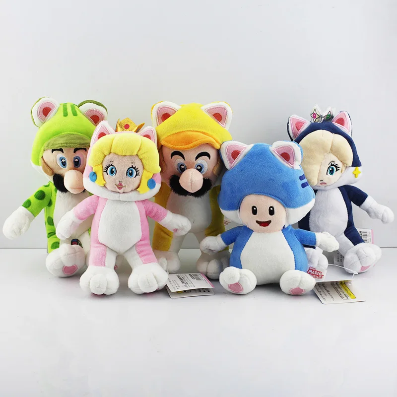 

5pcs/lot Super Mario Cat Mario Luigi Toad Princess Peach Rosalina Stuffed Animals Plush Toy Free Shipping