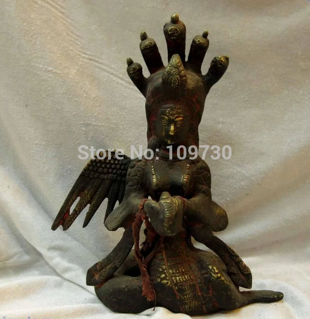bir 002499 8&quot Old Tibet bronze carved snake buddha ( flaw-only wing ) Sculpture Statue | Дом и сад