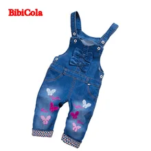 BibiCola/осенние джинсы для малышей, комбинезон, брюки, джинсовые комбинезоны для девочек, детская одежда, джинсовый комбинезон с бабочкой, джинсы для маленьких девочек