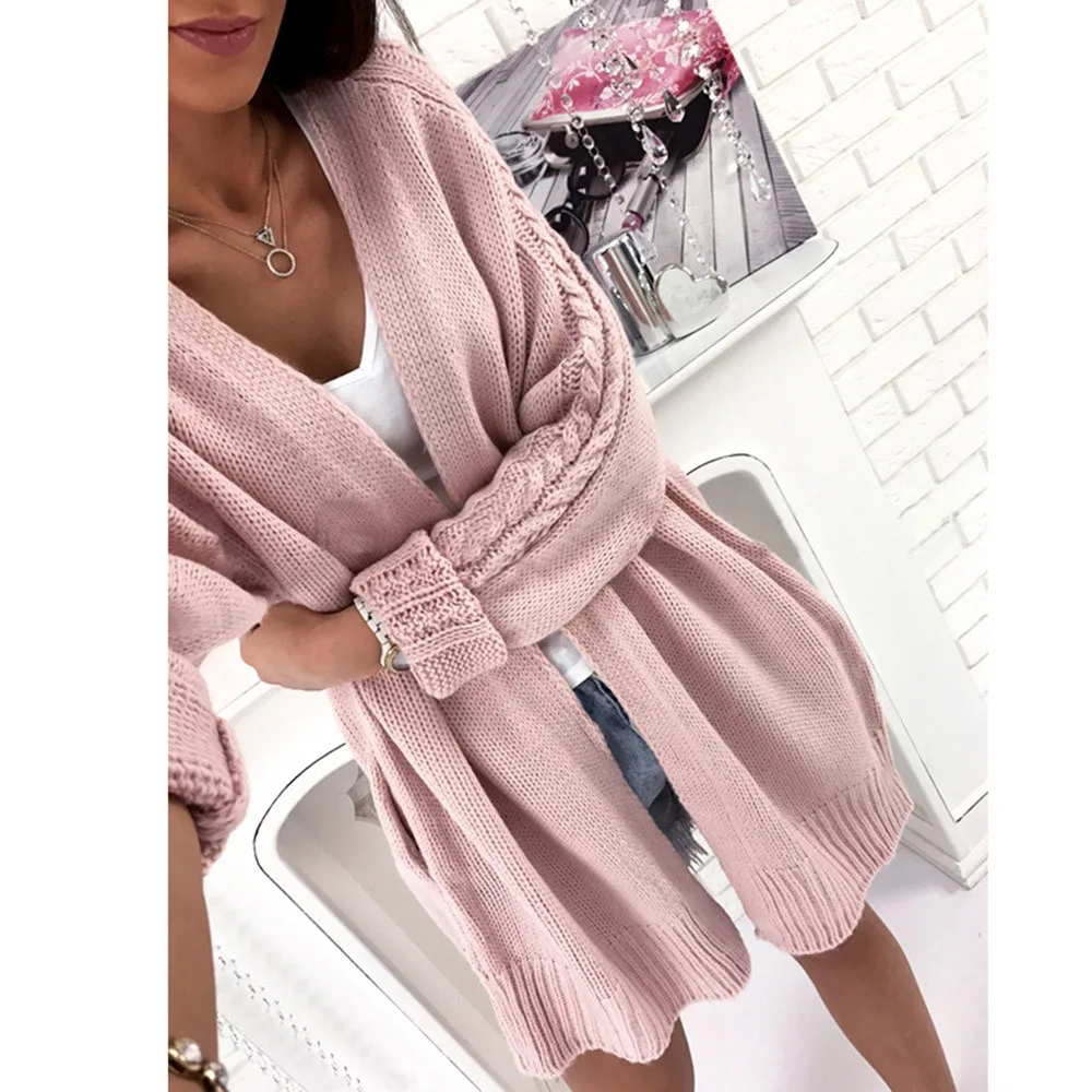 

Fashion Women Autumn Winter 2018 Sweaters Casual Long Sleeve Solid Knitted Long Sweater Cardigan Blouse Colors 3 ladies knitwear