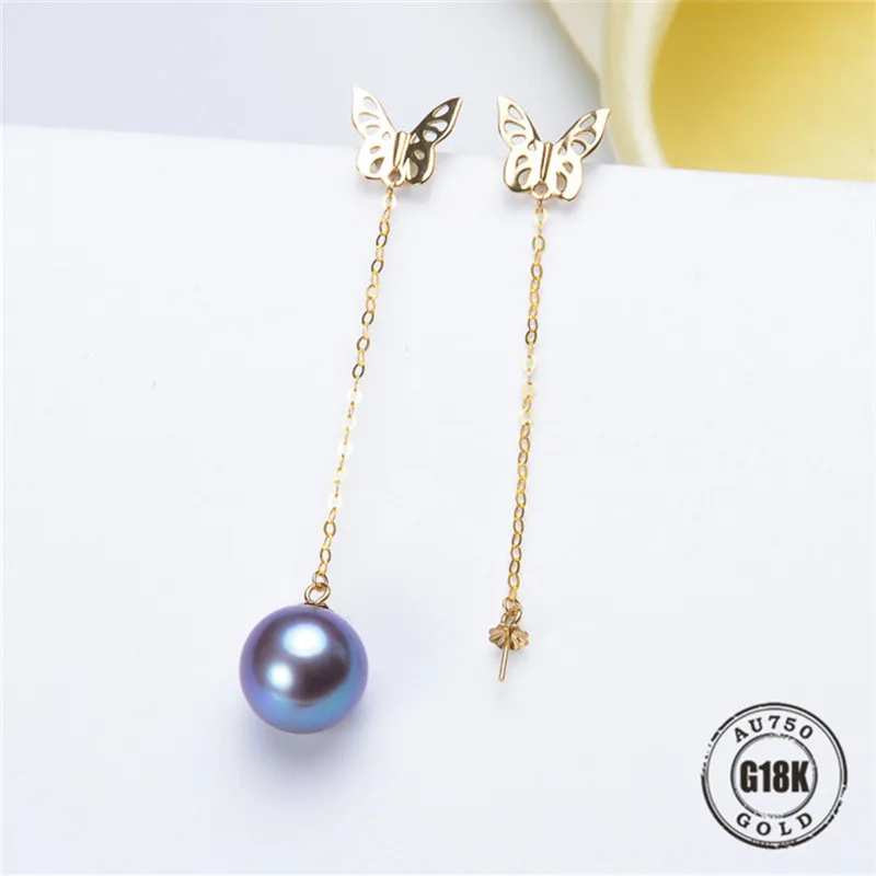 

DIY Earrings Jewelry Findings Blank Earrings Bracket AU750 G18K Yellow Gold Simple Bracket Natural Pearl Needle Cap Accessories