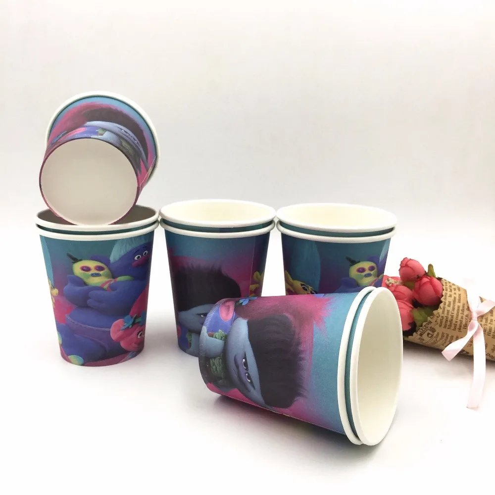 

10pcs/bag Trolls Party Supplies Paperboard Cup kids Birthday Decoration Baby Shower Favors Kids Girls Boys