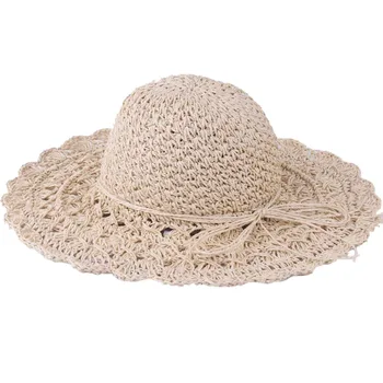 

Women Sun Hat Straw Bucket Bow Fashion Girls Summer Sandy Beach Foldable Cap Ladies Crochet Large Brim Hats For Female CP0237
