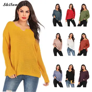 

2019 New Sweater Autumn Women Fashion Knitted Pullover Loose Sweater Long Sleeve Solid Color Casual Lady Knitwear Women Pullover