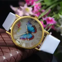 Женская мода бабочка стиль кожаный ремешок аналоговые Кварцевые женские наручные часы дешевые подарочные часы женские часы для
