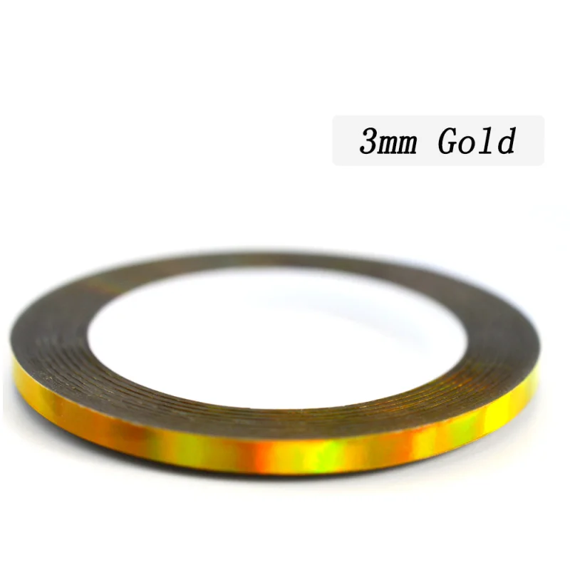 1 рулон 1 мм/2 мм/3 мм цвет золото серебро Радужный эффект ногтей чередование ленты линии стикер украшения лазерные аксессуары для ногтей SA341 - Цвет: 3mm Gold