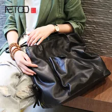 AETOO New Korean black top layer soft cowhide multi-layer women's bag large-capacity shoulder bag tide leather tote bag AETOO New Korean black top layer soft cowhide multi-layer women's bag large-capacity shoulder bag tide leather tote bag