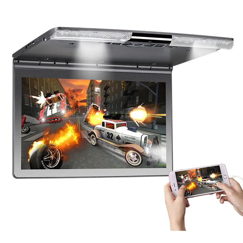 

17.3 Inch Car Ceiling Monitor 1920x1080 MP5 Flip Down Roof Mount Car DVD Player with IR FM Transmitter HDMI USB SD Speaker Games
