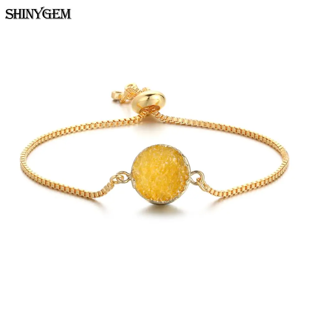 ShinyGem, модные, друзы, кристалл, браслеты с подвесками, Круглый, натуральный, счастливый камень, браслет, Золотая цепь, камень рождения, любовь, браслеты для женщин