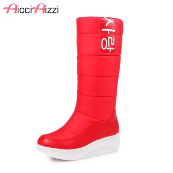 

ZALAVOR Size 35-44 Women Wedges Mid Calf Snow Boots Women Platform Slip On Shoes Women Thick Fur Winter Warm Botas Footwear