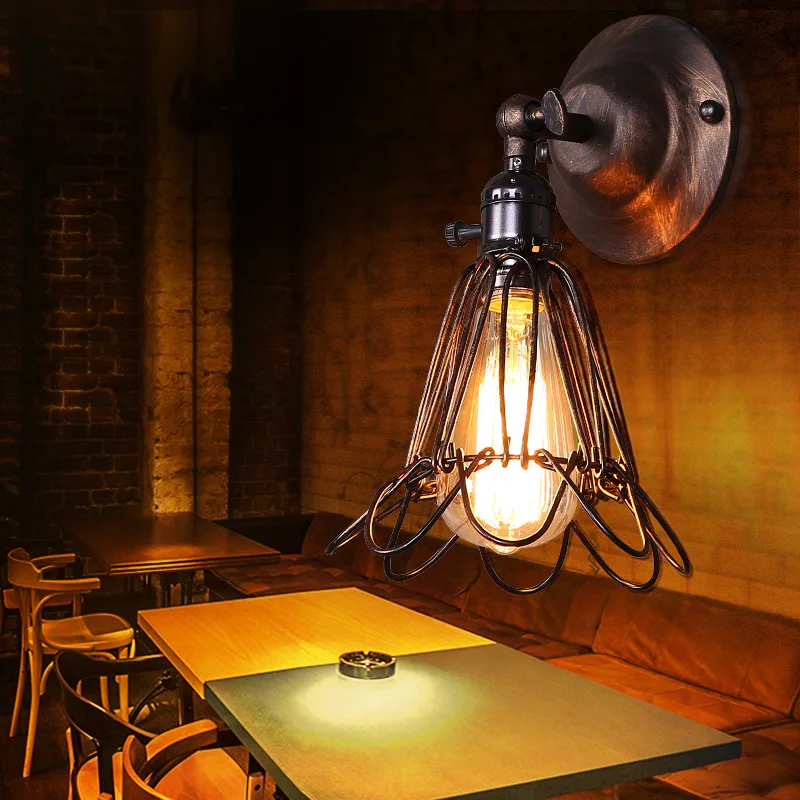 

American Industrial Vintage Creative Retro Iron Wall Lamp Loft Style Simple Cage Bathroom Aisle Decoration Light Free Shipping