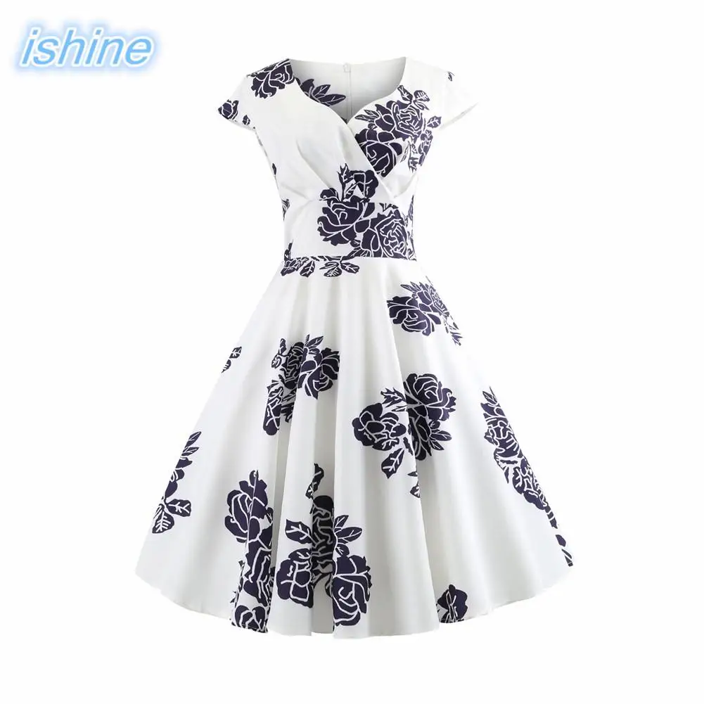 

NEW Hot Summer Butterfly Maple Leaf Rose Party Dress for Female Rockabilly Vintage Retro Hepburn 50's 60s Women Dresses Clothes