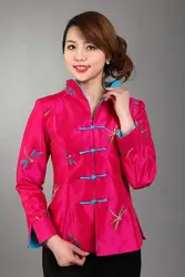Бесплатная доставка ярко-розовый новых китайских Для женщин шелковый атлас куртка весенние Embroidey цветы пальто Размеры размеры s m l xl XXL, XXXL MN
