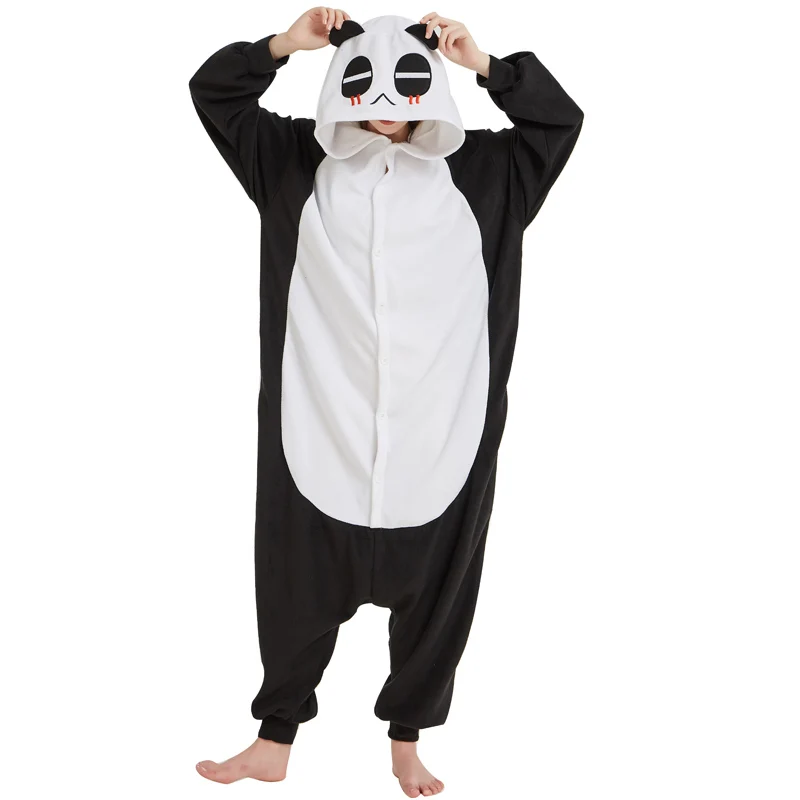 Прекрасный Kigurumi черный мягкий взрослых Ползунки «панда» пижамы унисекс, Косплей животных Для мужчин пижамы вечерние смешно флис зимний