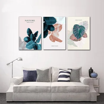 

Modern Minimalist Abstract Plant Leaves Nordic Decorative Painting Triple Unframed Canvas Prints Bedroom Wall Art