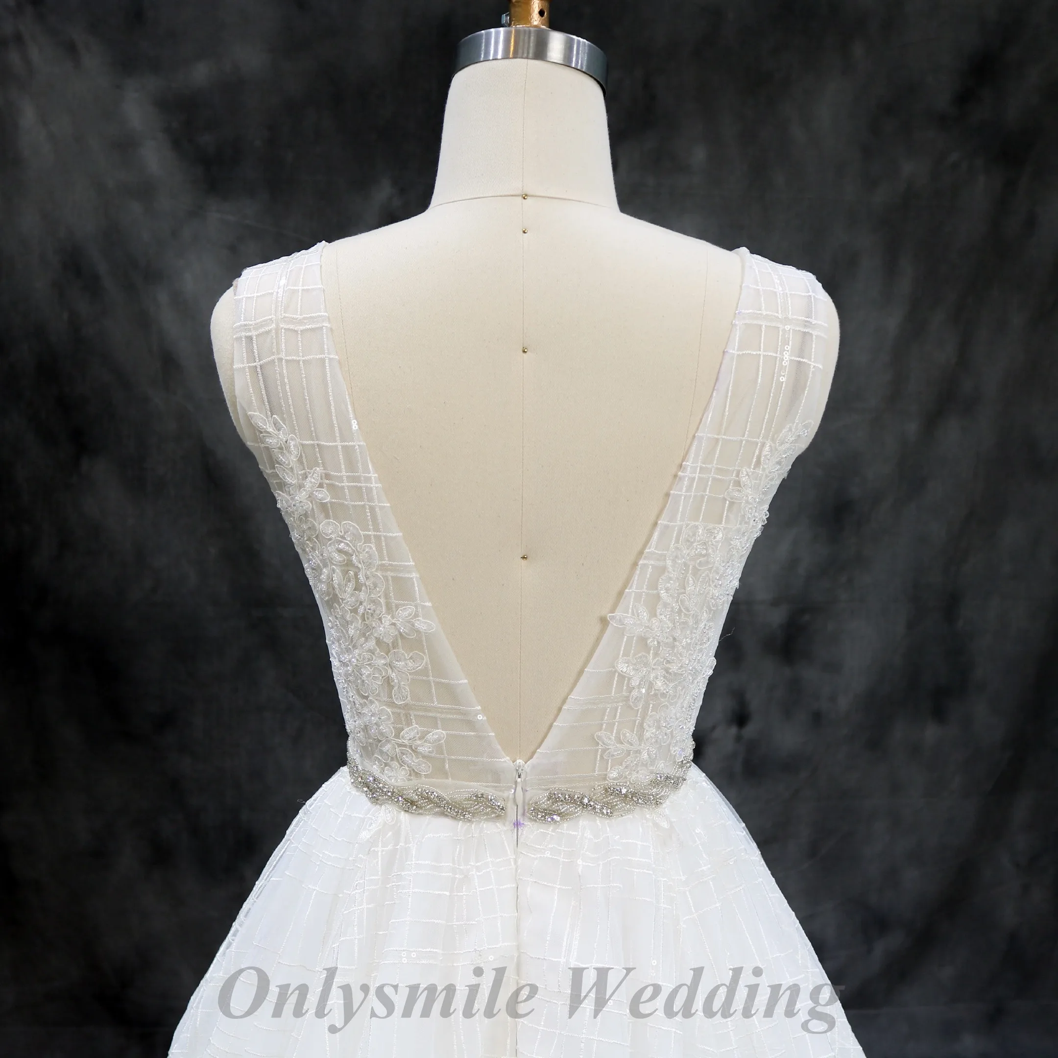 Onlysmile vestido de noiva блестящее сексуальное прозрачное роскошное кружевное свадебное