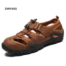 Летние уличные сандалии; Мужская обувь; кожаные сандалии; дышащая повседневная обувь; модные сандалии; мужские сандалии; большие размеры