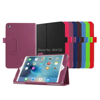 

100PCS/Lot Litchi Protective Skin Cover For Apple iPad Mini 4 2015 Folio Stand PU Case