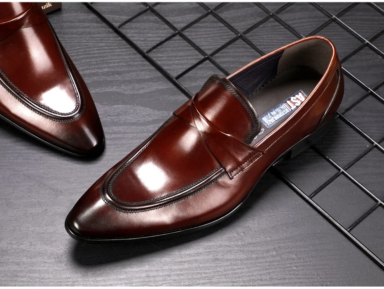 Mens Casual Shoes' Slip-On Loafers Genuine Leather Shoes Men Classic Wedding Shoe Black Heeled Casual Shoes Men Leather Oxfords (6)