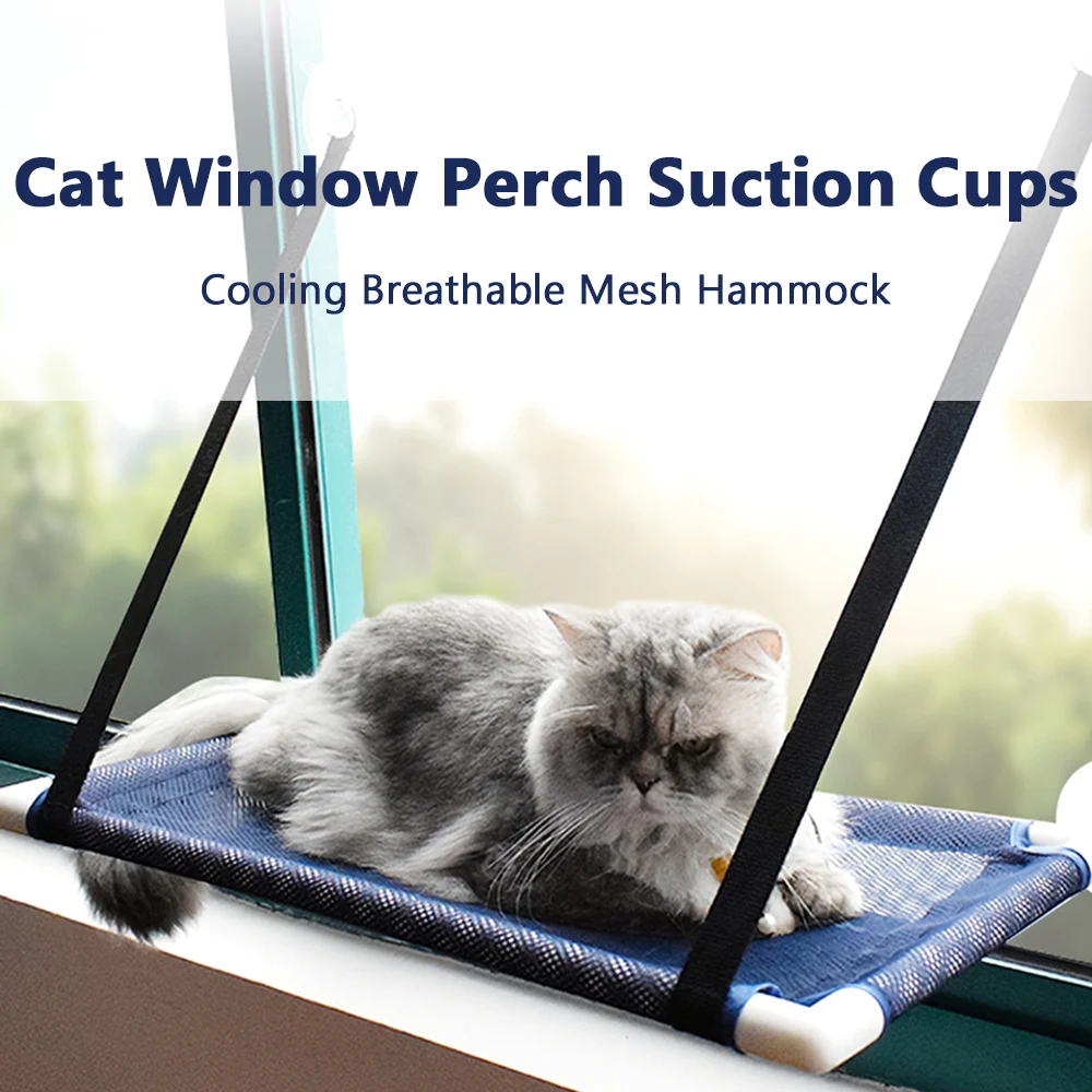 Summer Cooling Hammock for Cats Pet Bed Cat Hammock Bed Mount Window Breathable Mesh Deck Window Suction Cups Seat