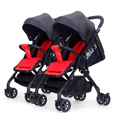 Коляска для малышей-близнецов съемный свет может сидеть лежащий складной супер шок двойная коляска - Цвет: Черный