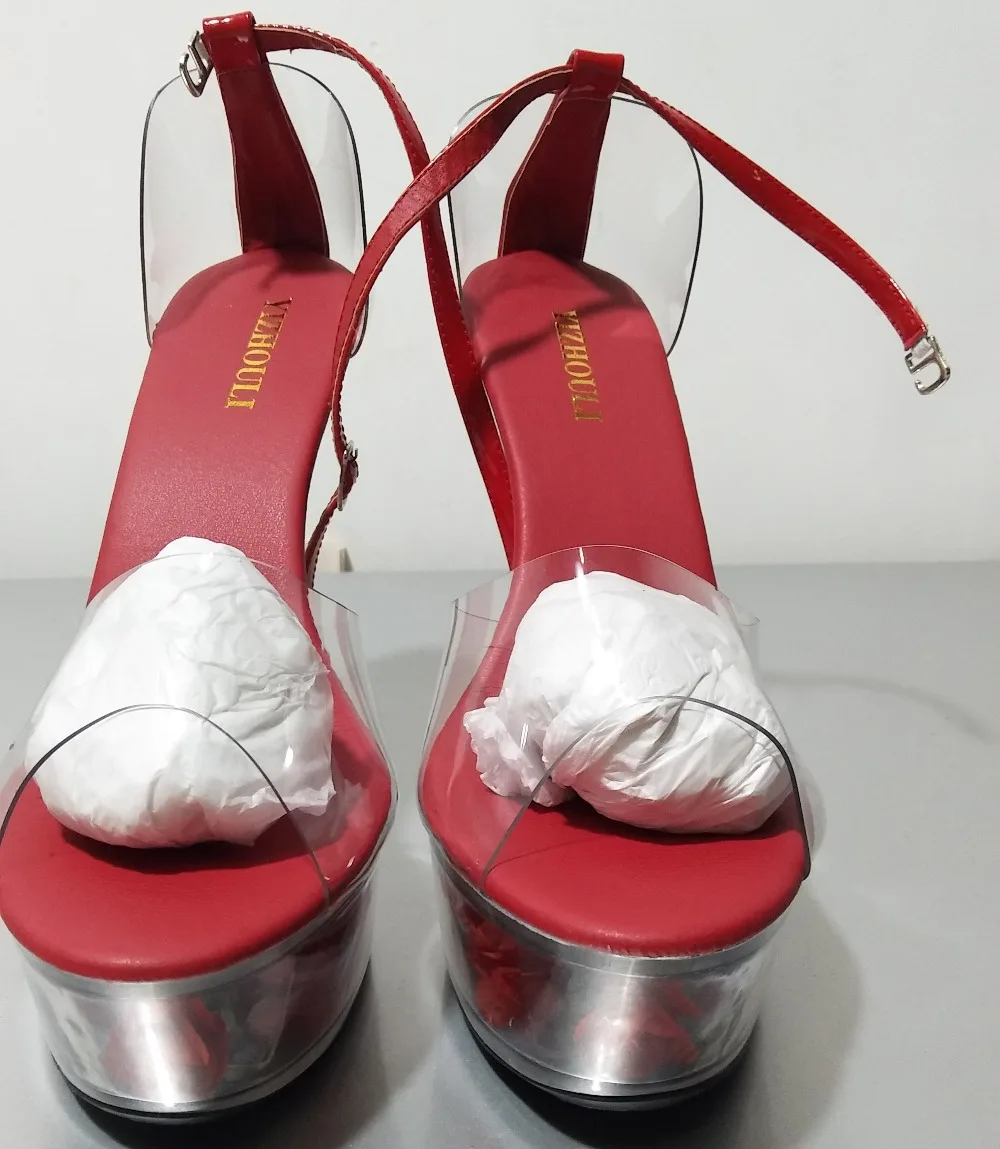 15cm High Heels Toe Pump Women Sandals Buckle Strap Peep Toe Thin Heels Shoes Party Wedding Dance Shoes