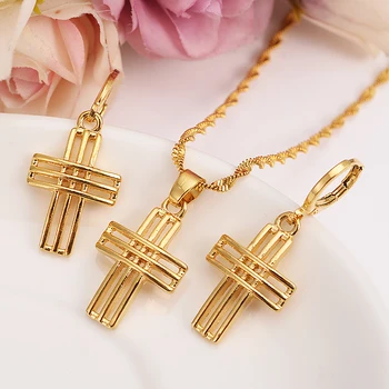 

Africa Dubai cross Pendant Necklace earrings Charms Jewelry Gift Gold Color Chain Women wedding bridal mother Christmas gifts