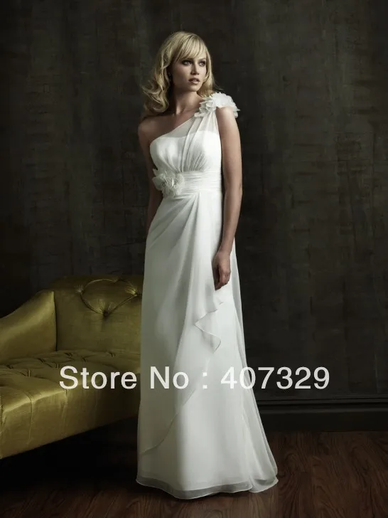 Free Shipping Custom Made One-Shoulder Floor-Length Elegant Court Train A-Line Wedding Dress/Cheap Gown | Свадьбы и торжества