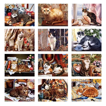 

5D DIY Diamond Painting Cat 3D Diamond Embroidery Animal Cross Stitch Kits Handmade Embroider Crafts for Child with Frame