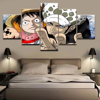 

5 Piece Anime One Piece Luffy and Law Wall Art Oil Painting on Canvas for Living Room Decor