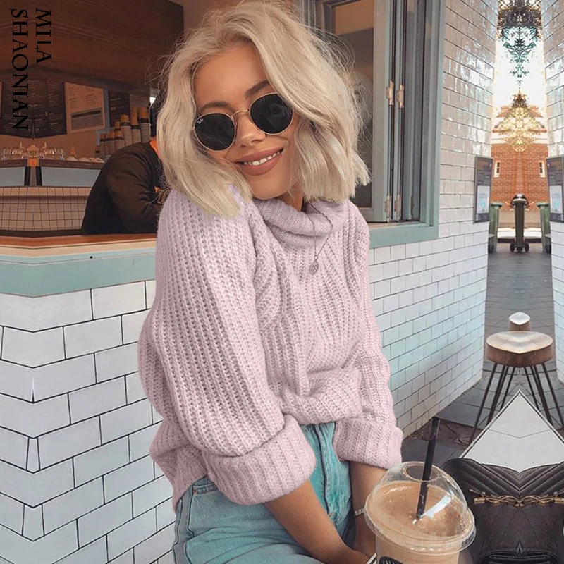 

2018 Autumn Winter Women Turtleneck Sweater Knitting Pullovers Casual Soft Solid Color Long Sleeves Elasticity High Quality Tops
