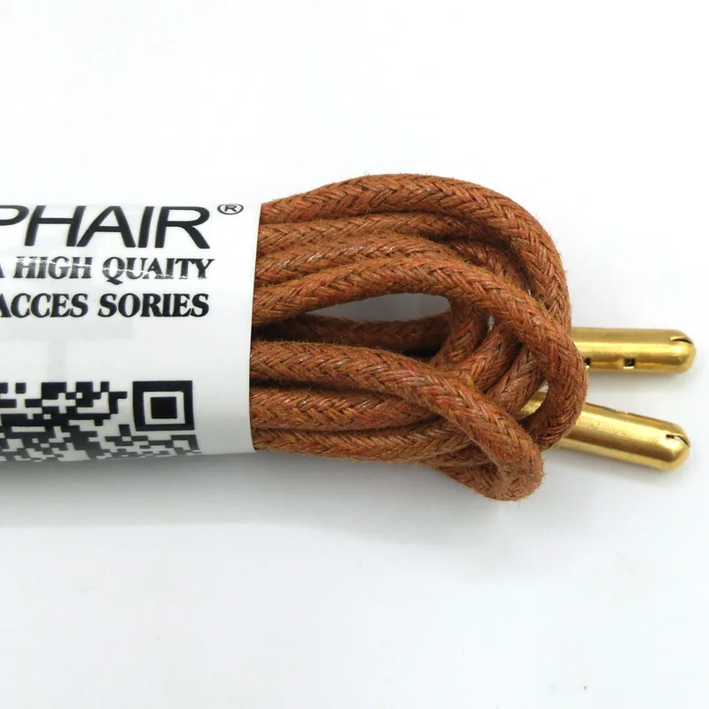 1-12 Pairs Yellow Brown High Quality Unise Laces Waxed Round Shoelaces Sneaker Solid Polyester Twisted Shoe Metal Head Shoelaces