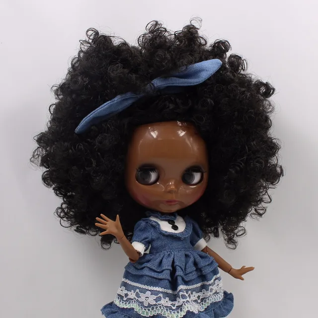 ICY DBS Blyth doll super black skin black hair afro hair joint body shiny face 1/6 bjd 30cm toy 2