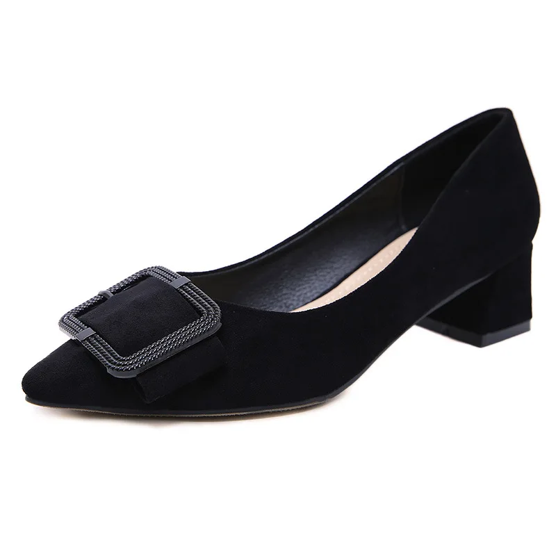 Модные женские туфли на высоком каблуке; элегантные туфли-лодочки Для женщин квадратный каблук острый носок Офисная женская обувь B042 - Цвет: Черный