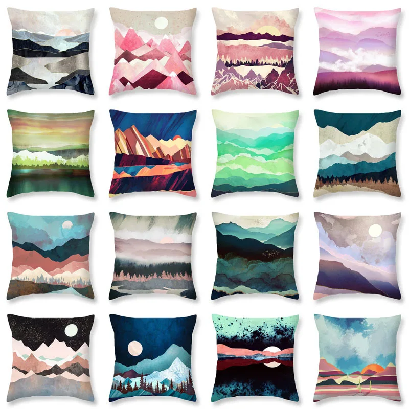 

CUSCOV New Fashion Home Polyester Printing Pillowcase Mountain River Sunset Pillow Cover Cushion Cover Office Chair Throw Pillow