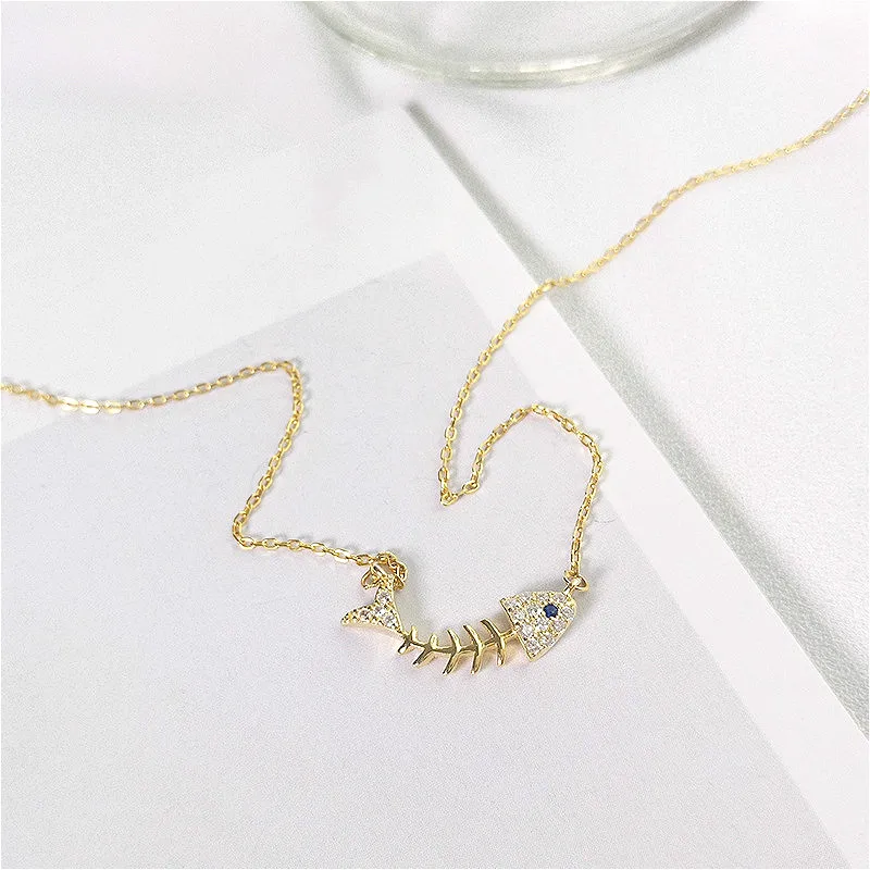

Fengxiaoling 100% Authentic Real 925 Sterling Silver Multiple Zircons Fish Bone Pendant Necklaces Fine Elegant Jewelry Gift
