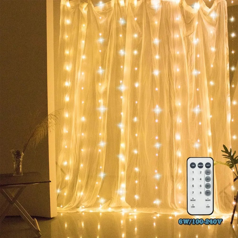 

Curtain Lights,USB/Battery Window Icicle String Lights,300 LED with Wireless Remote Control, String Fairy Lights 3*3m