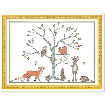 

The Tree And Animal Cross Stitching DMC 11CT Printed 14CT Cross Stitch DIY Chinese Cotton Cross-stitch Kit Embroidery Needlework