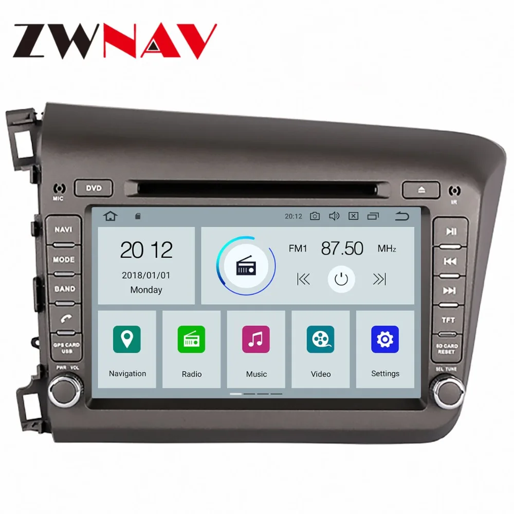 Cheap ZWNAV Android 9.0 Car DVD Player For Honda Civic 2012 2013 2014 2015 Radio Ibiza GPS map Navigation with Mirroring link RDS px5 2