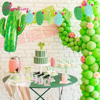 

1Set Cactus Series Large Balloons Drinking Straw Green Bunting Garland For Party Favors Home Decor Swimming Pool Party Supplies
