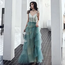 Пикантное платье для выпускного на бретельках с v-образным вырезом Vestidos de gala многоуровневые женские вечерние платья Плюс Размер без рукавов элегантные платья для выпускного E682