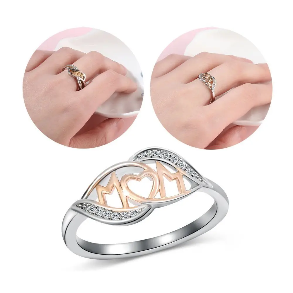 

Western Fashion Rose Gold Love Mum Love Heart-Shaped Mother Color Separation Ring Mother's Day Birthday Gift