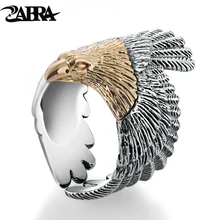 ZABRA Real Solid 925 Sterling Silver Eagle Gold Color Head Ring For Women Men Vintage Steampunk Retro Cool Ring Gift Men Jewelry