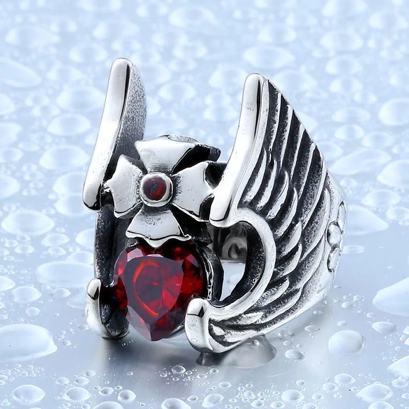 Unique Design Red Stone Ring For Man Stainless Steel Fashion CZ Stone Ring BR8-087 US Size