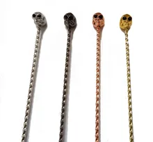 Colher de barba de caveira, frete grátis, colher de barba, coquetel de aço inoxidável, estampa espiral