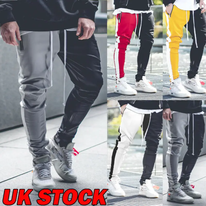 

Men Gym Slim Fit Trousers Yoga Tracksuit Bottoms Patchwork Skinny Joggers Sweat Track Pants UK